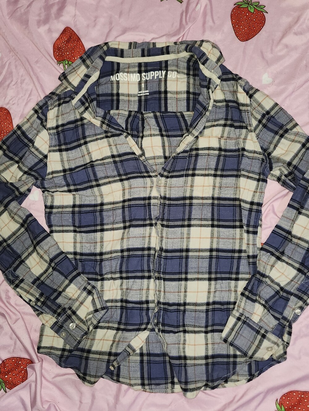 Mossimo supply co. women's size small blue and white button up flannel shirt